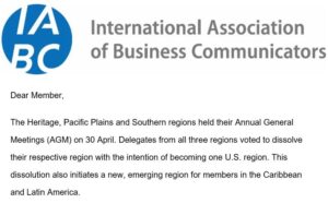 Dear Member announcement from U.S. Based IABC Chairs